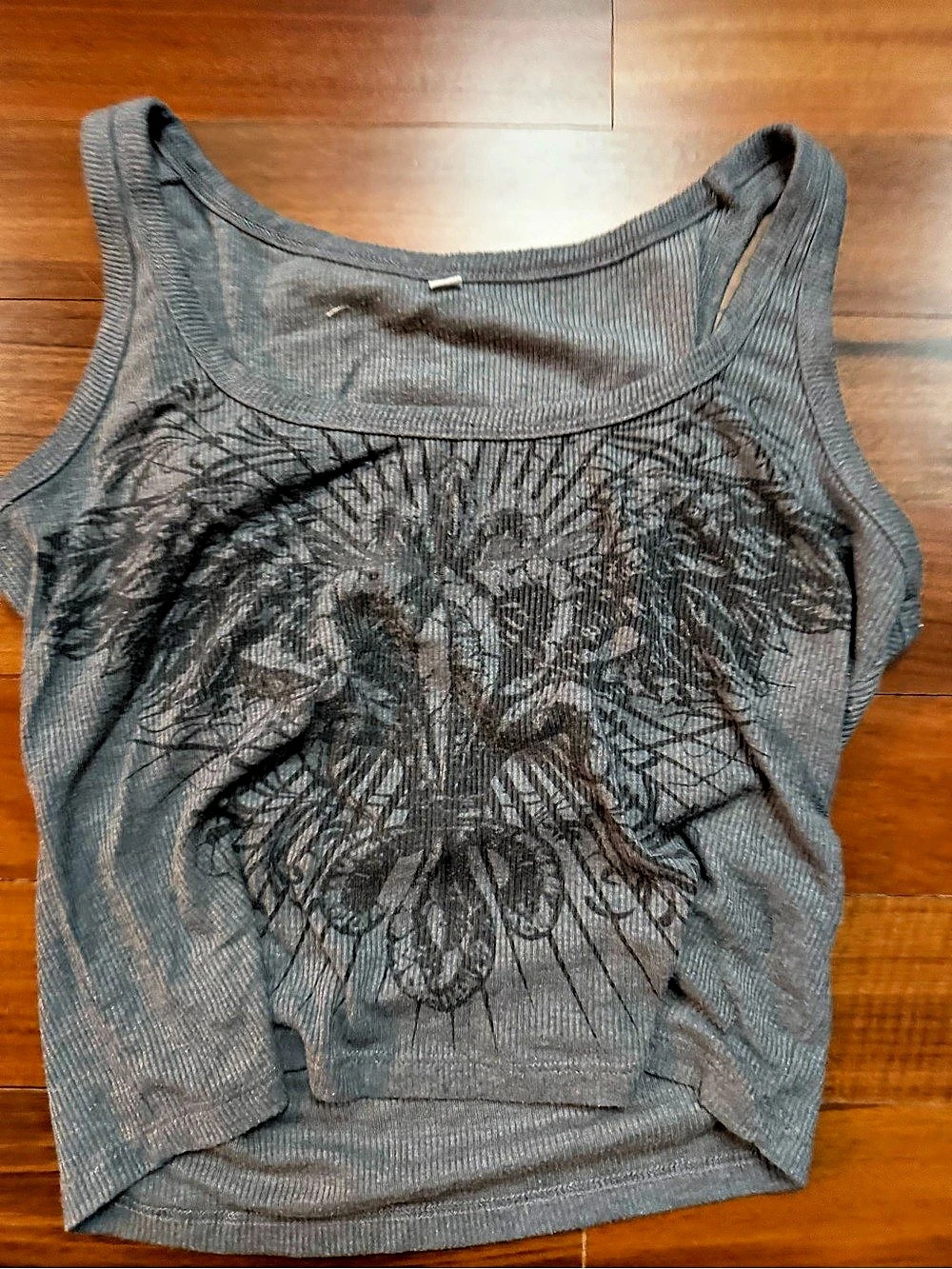 Graphic Ribbed Tank Top in Gray
